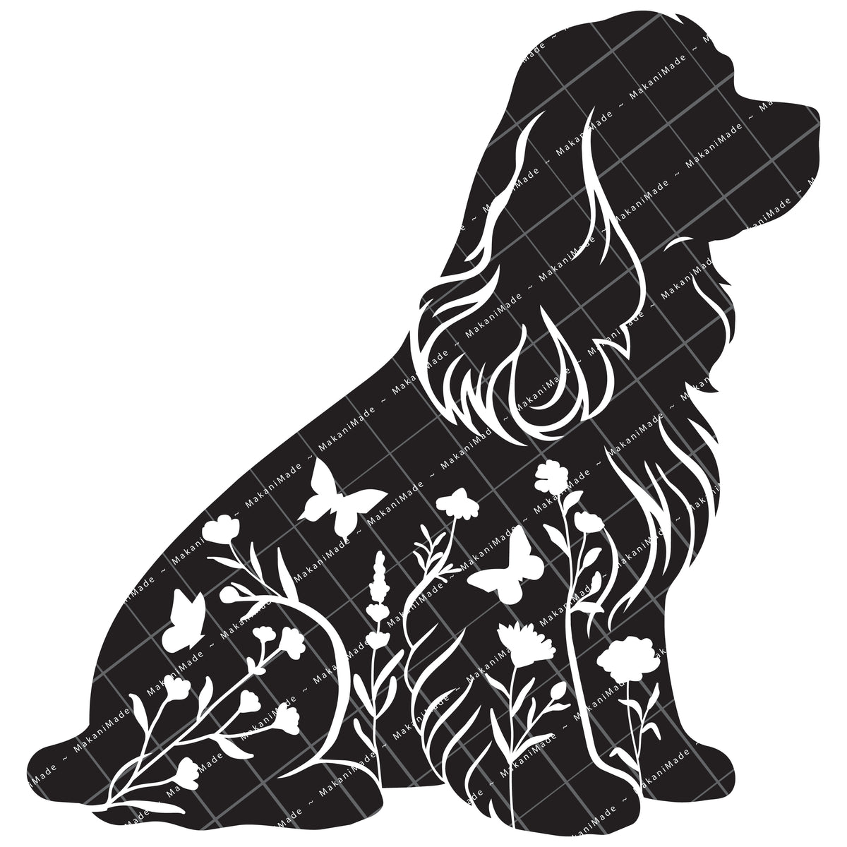 Floral Sit Cocker Spaniel Decal