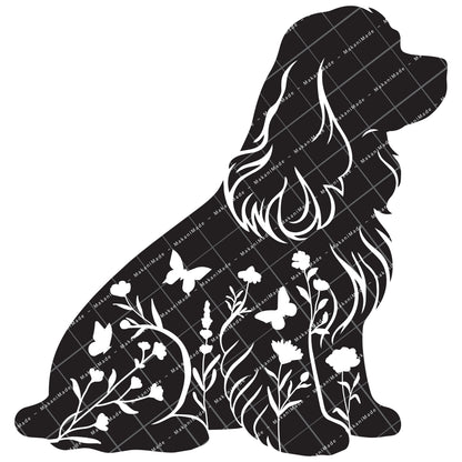 Floral Sit Cocker Spaniel Decal