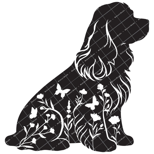 Floral Sit Cocker Spaniel Decal