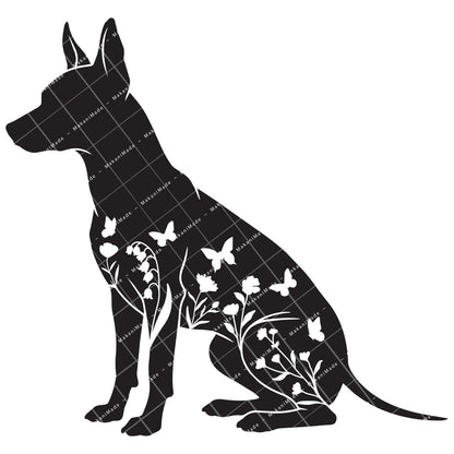 Floral Sit American Hairless Terrier Decal