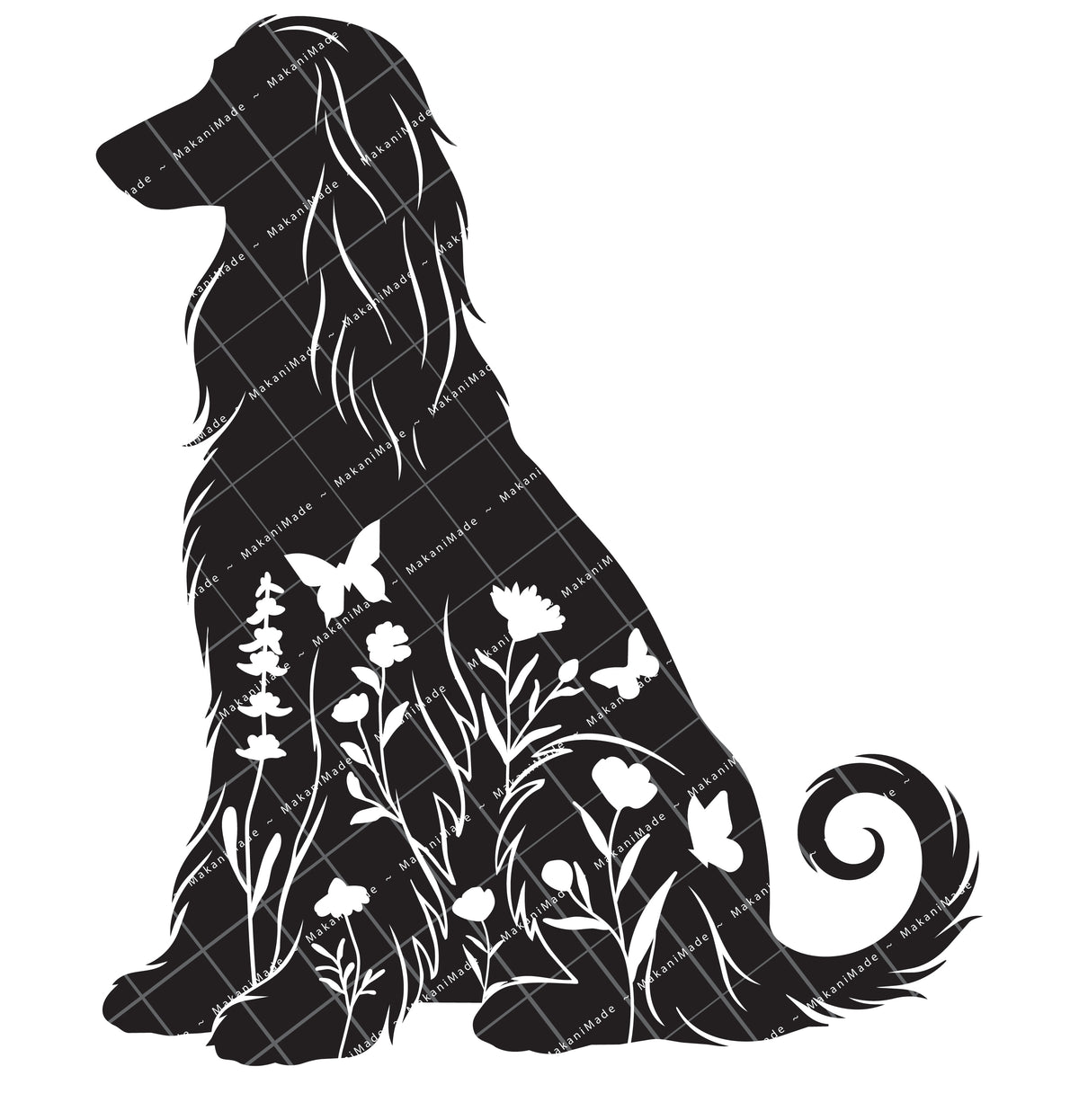 Floral Sit Afghan Hound Decal