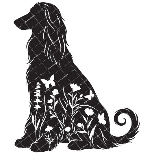 Floral Sit Afghan Hound Decal
