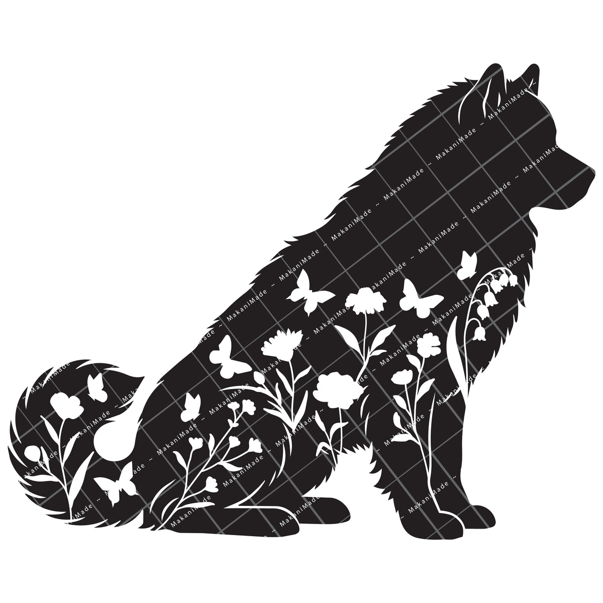 Floral Sit Alaskan Malamute Decal