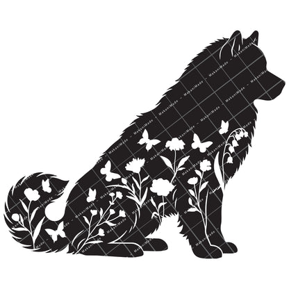 Floral Sit Alaskan Malamute Decal
