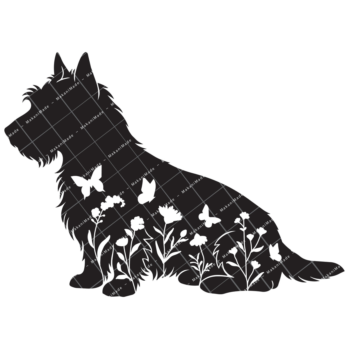 Floral Sit Australian Terrier Decal