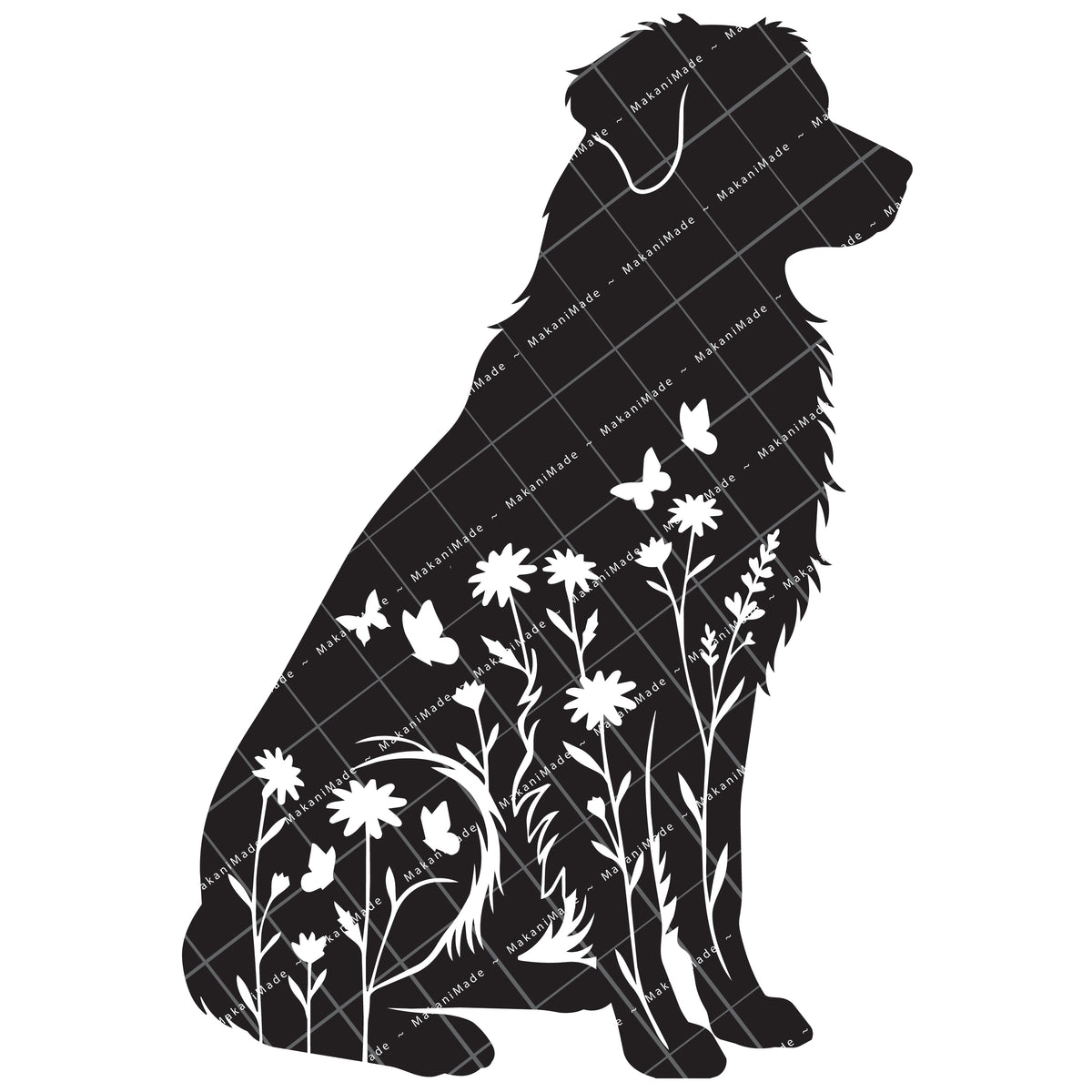 Floral Sit Australian Shepherd Decal