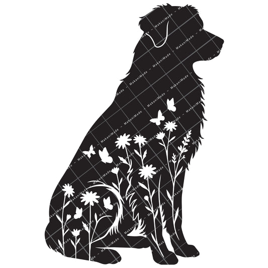 Floral Sit Australian Shepherd Decal