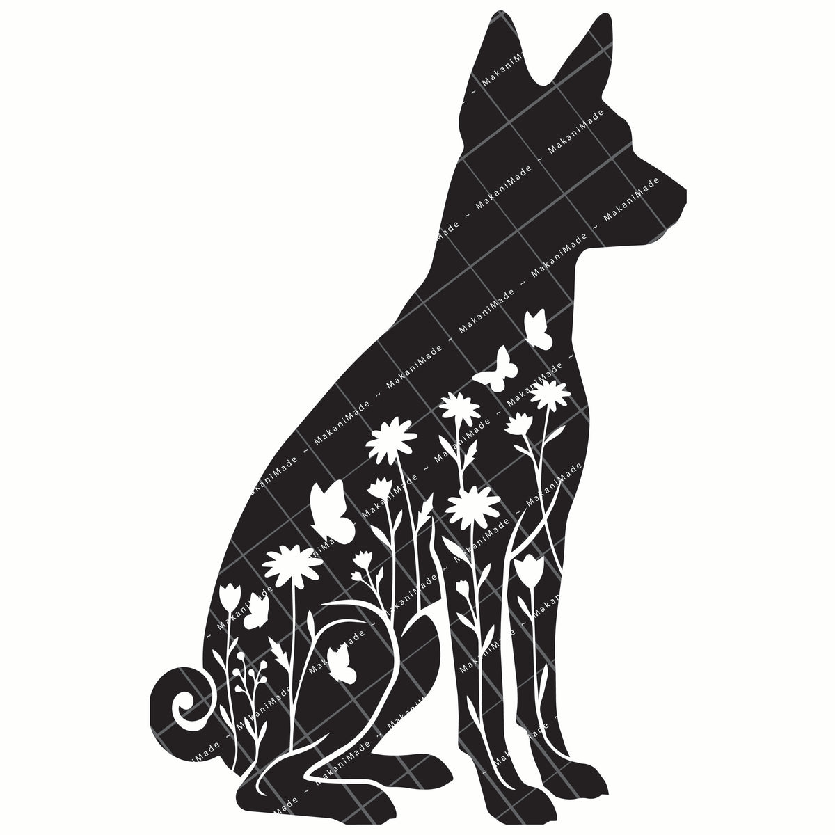 Floral Sit Basenji Decal
