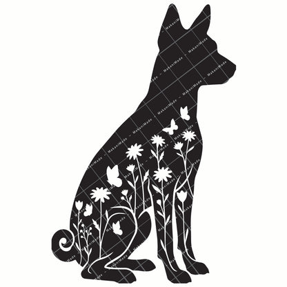 Floral Sit Basenji Decal