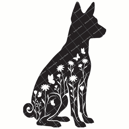 Floral Sit Basenji Decal