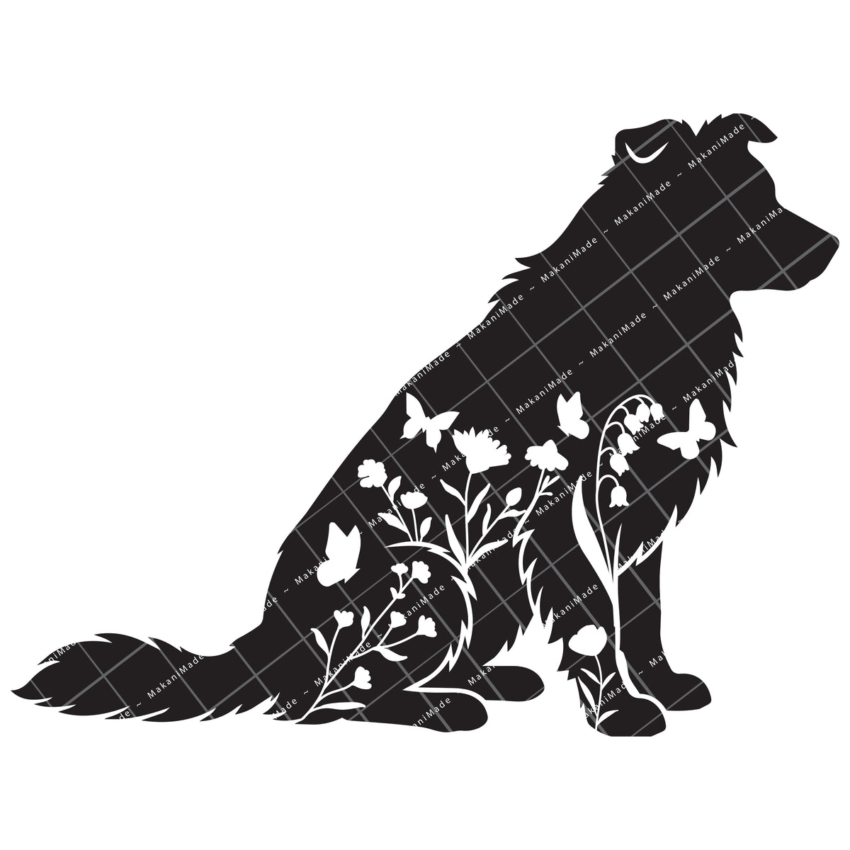 Floral Sit Border Collie Decal