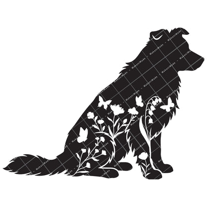 Floral Sit Border Collie Decal