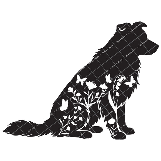 Floral Sit Border Collie Decal