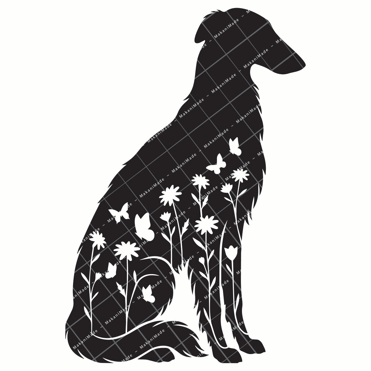 Floral Sit Borzoi Decal