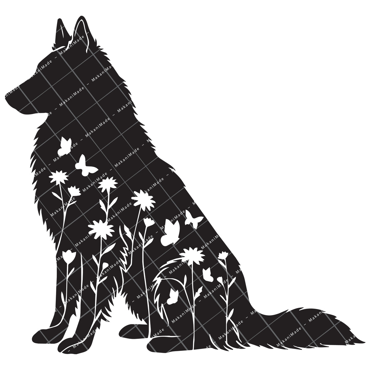 Floral Sit Groenendael (Belgian Sheepdog) Decal