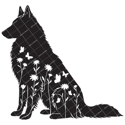 Floral Sit Groenendael (Belgian Sheepdog) Decal