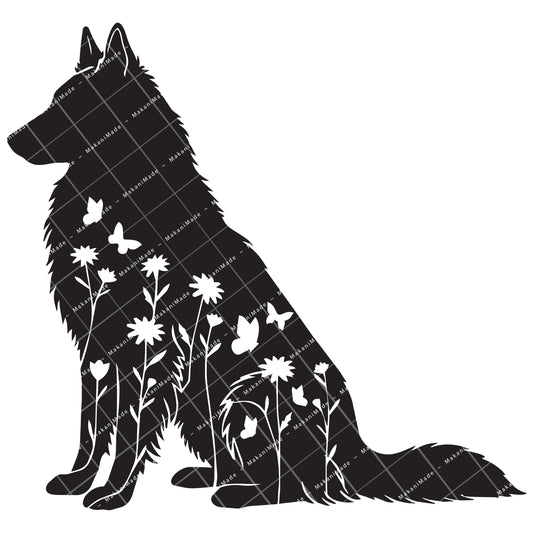 Floral Sit Groenendael (Belgian Sheepdog) Decal