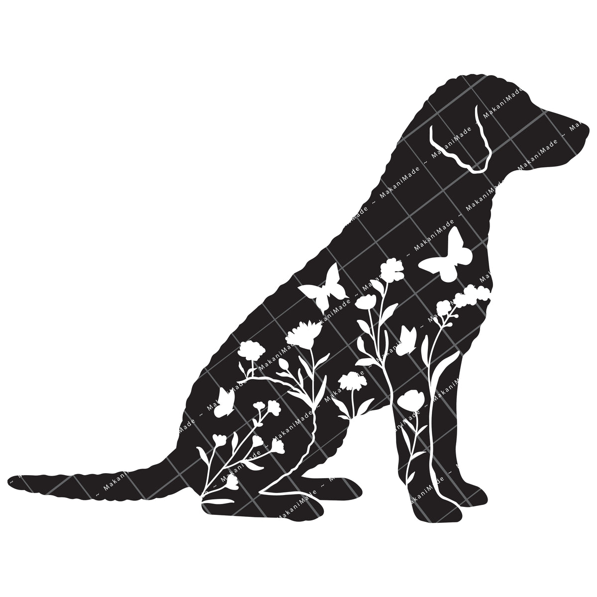 Floral Sit Curly-coated Retriever Decal