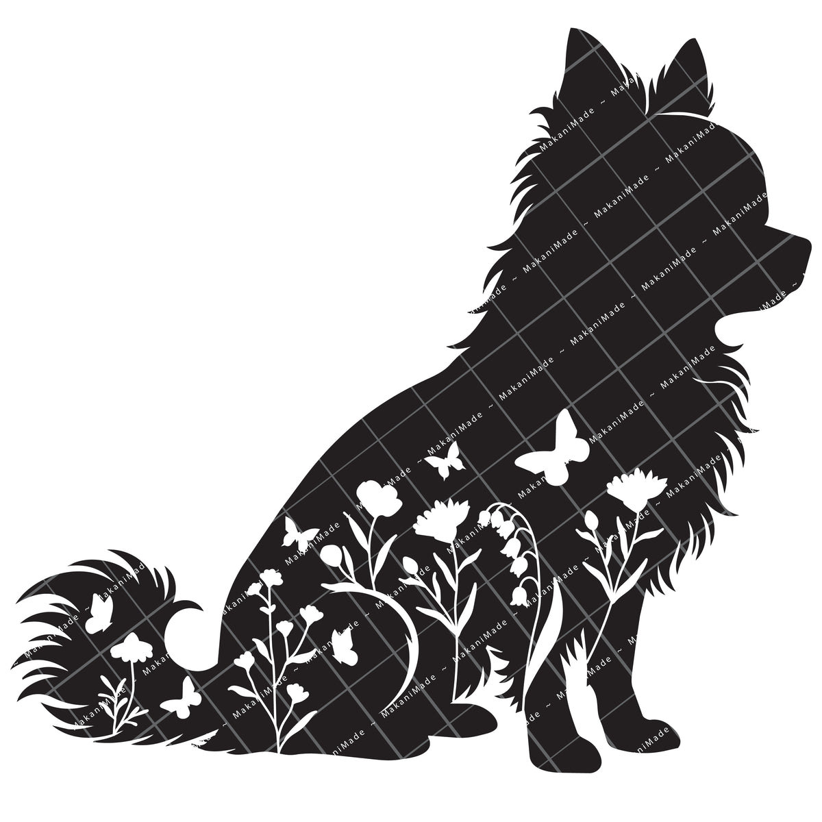 Floral Sit Chihuahua (Long Hair) Decal