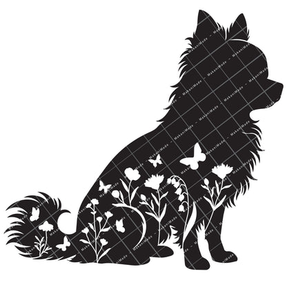 Floral Sit Chihuahua (Long Hair) Decal