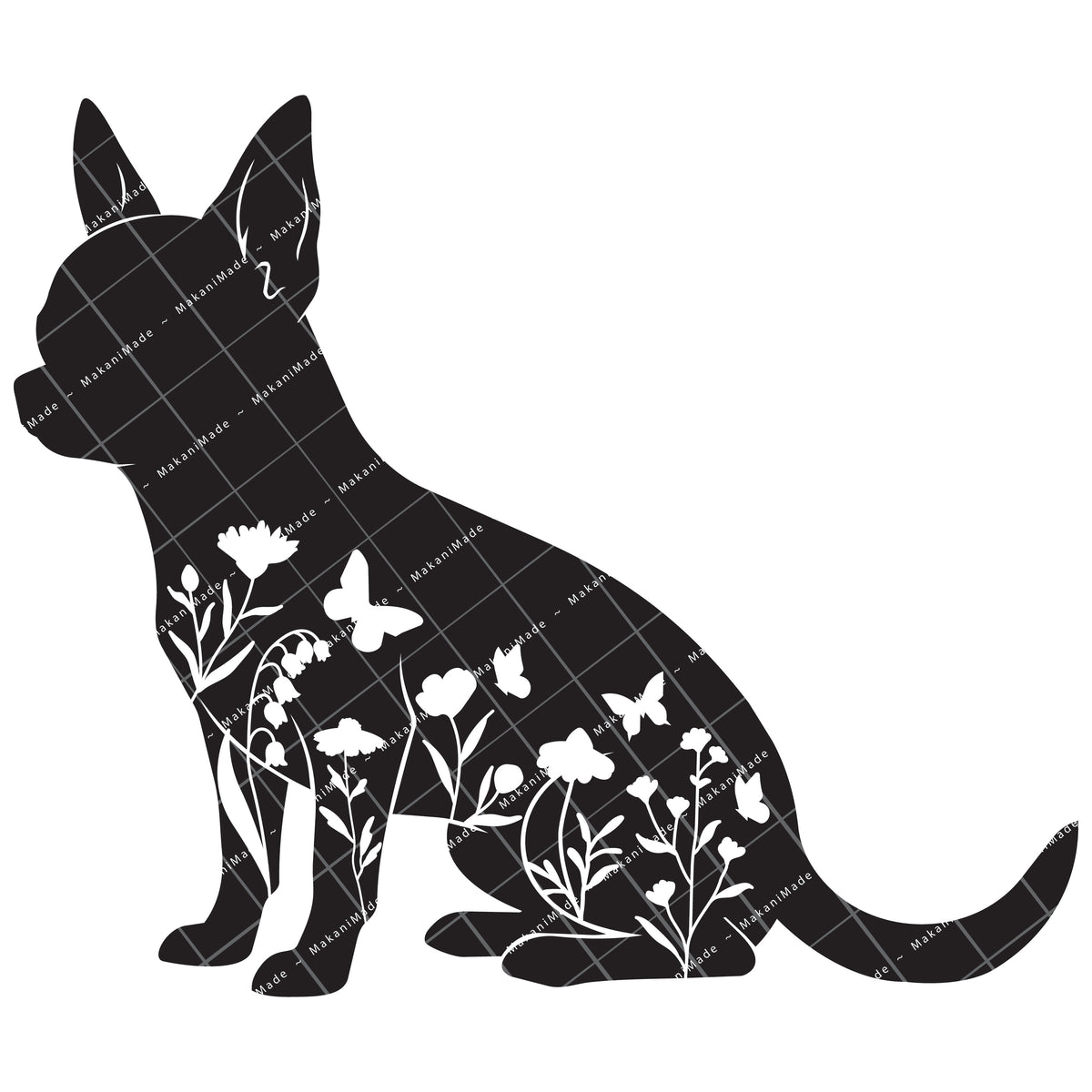 Floral Sit Chihuahua (Smooth) Decal
