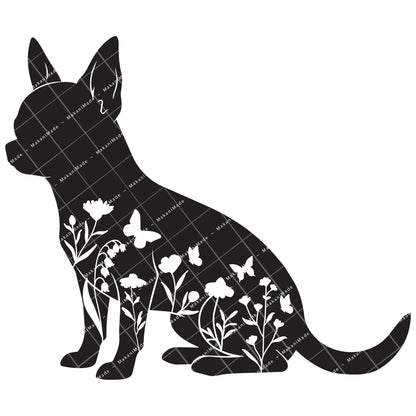 Floral Sit Chihuahua (Smooth) Decal