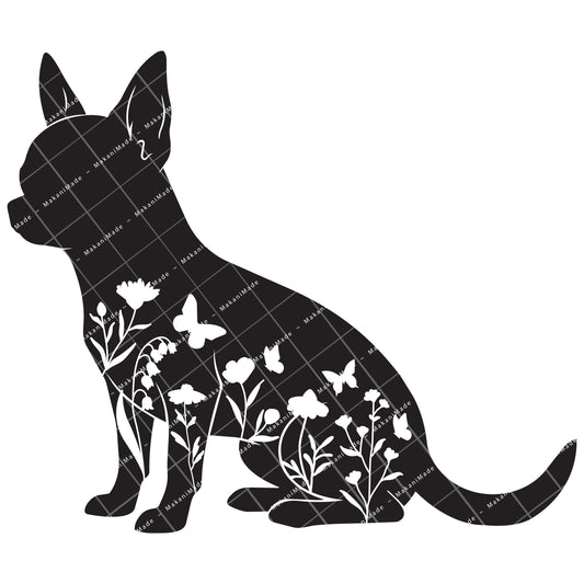 Floral Sit Chihuahua (Smooth) Decal