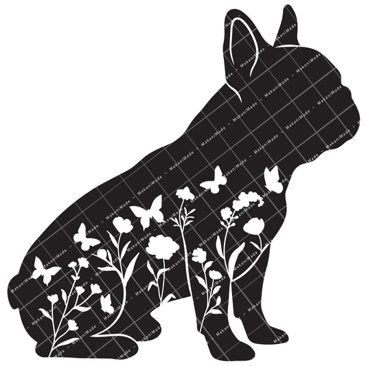Floral Sit French Bulldog Decal