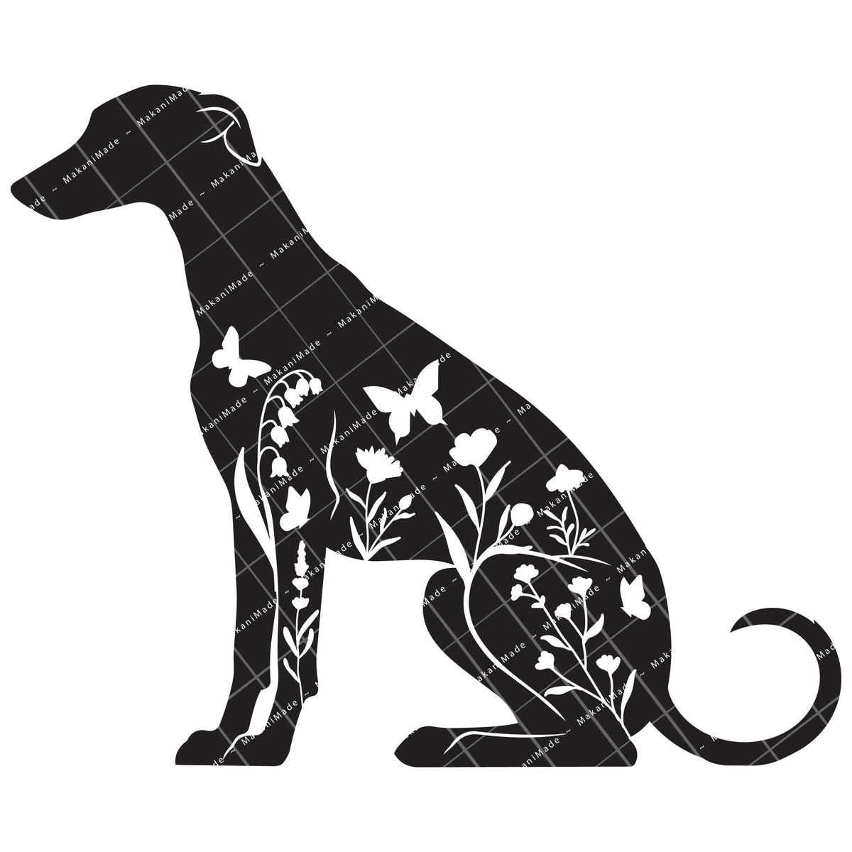 Floral Sit Greyhound Decal