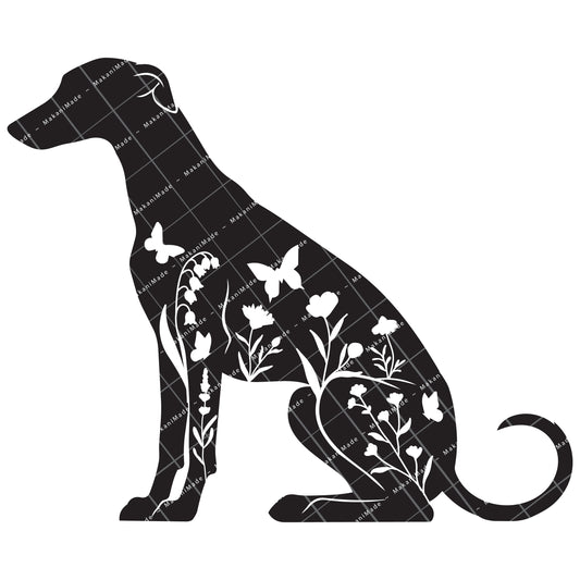 Floral Sit Greyhound Decal