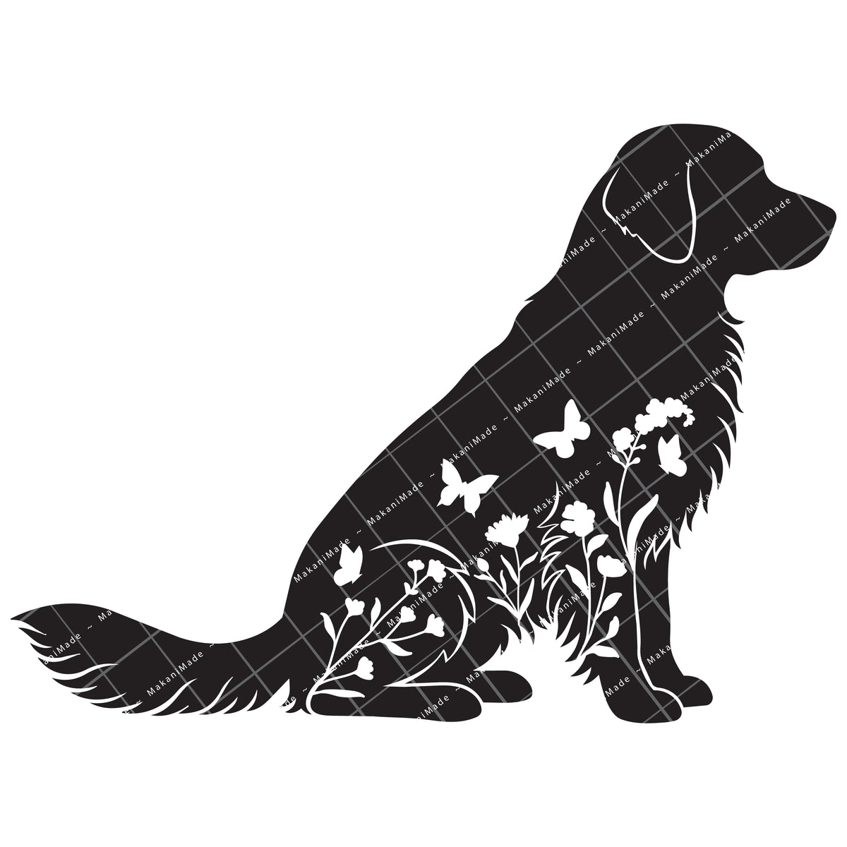 Floral Sit Golden Retriever Decal