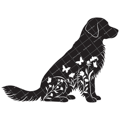 Floral Sit Golden Retriever Decal