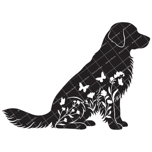 Floral Sit Golden Retriever Decal