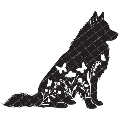 Floral Sit Icelandic Sheepdog Decal
