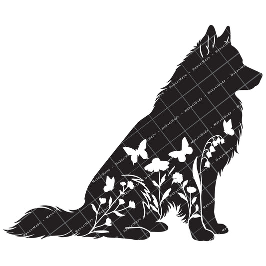 Floral Sit Icelandic Sheepdog Decal