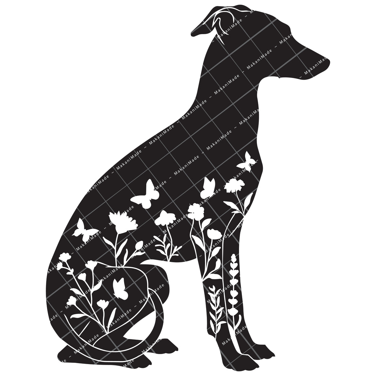 Floral Sit Italian Greyhound Decal