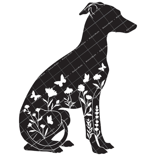 Floral Sit Italian Greyhound Decal