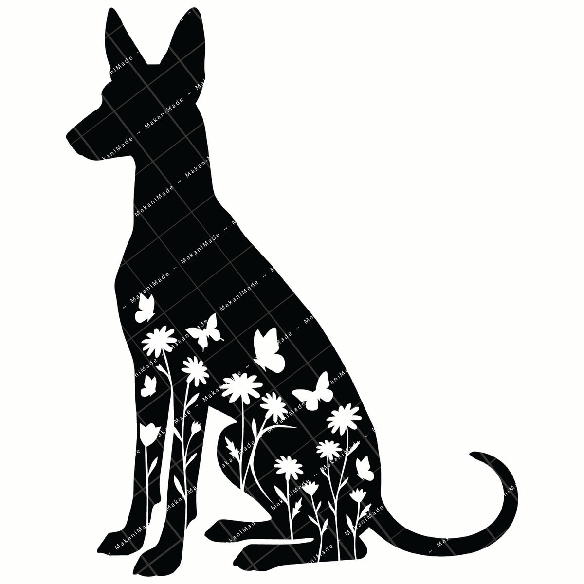 Floral Sit Ibizan Hound (Smooth) Decal