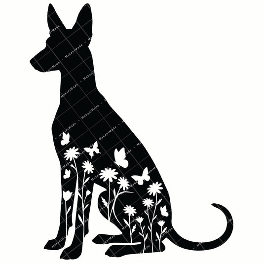 Floral Sit Ibizan Hound (Smooth) Decal