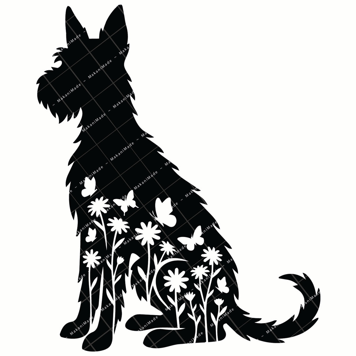 Floral Sit Ibizan Hound (Wire) Decal