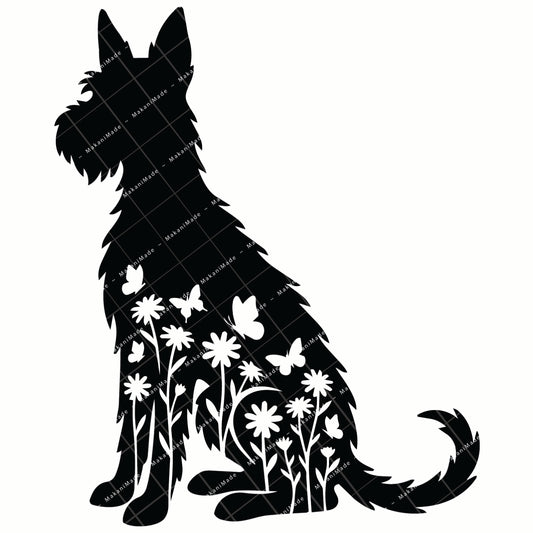 Floral Sit Ibizan Hound (Wire) Decal