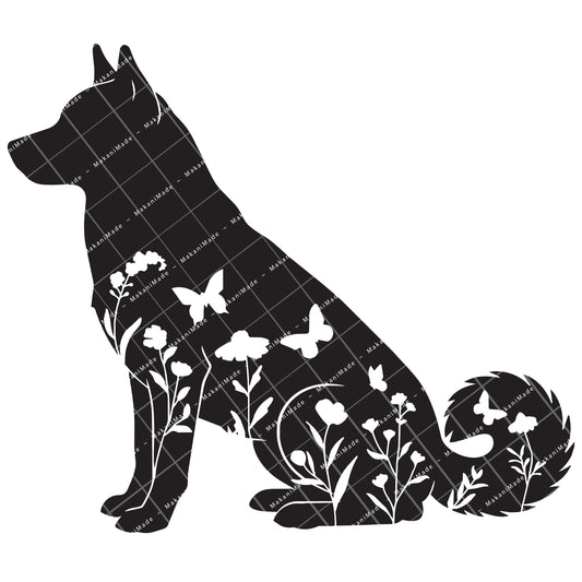 Floral Sit Norwegian Lundehund Decal