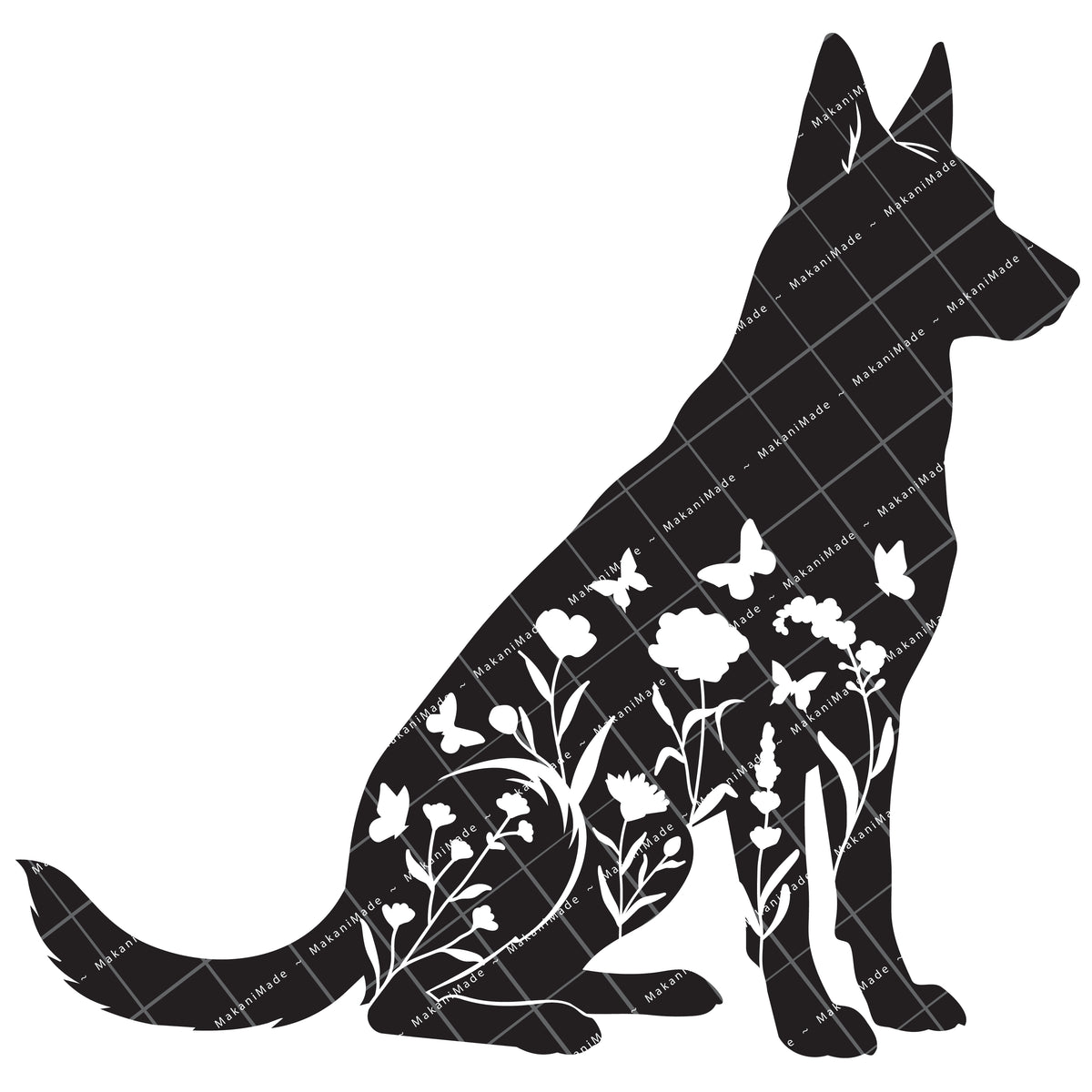 Floral Sit Belgian Malinois Decal