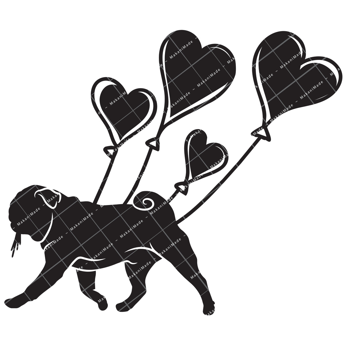 Heart Balloon Pug Decal