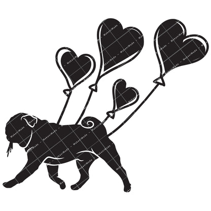 Heart Balloon Pug Decal