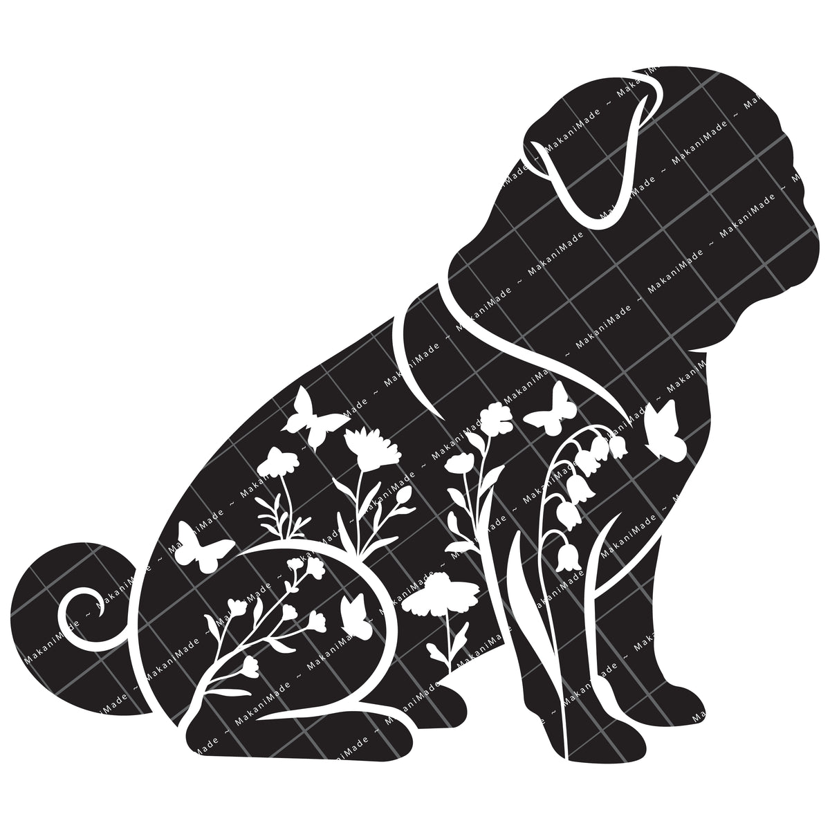 Floral Sit Pug Decal