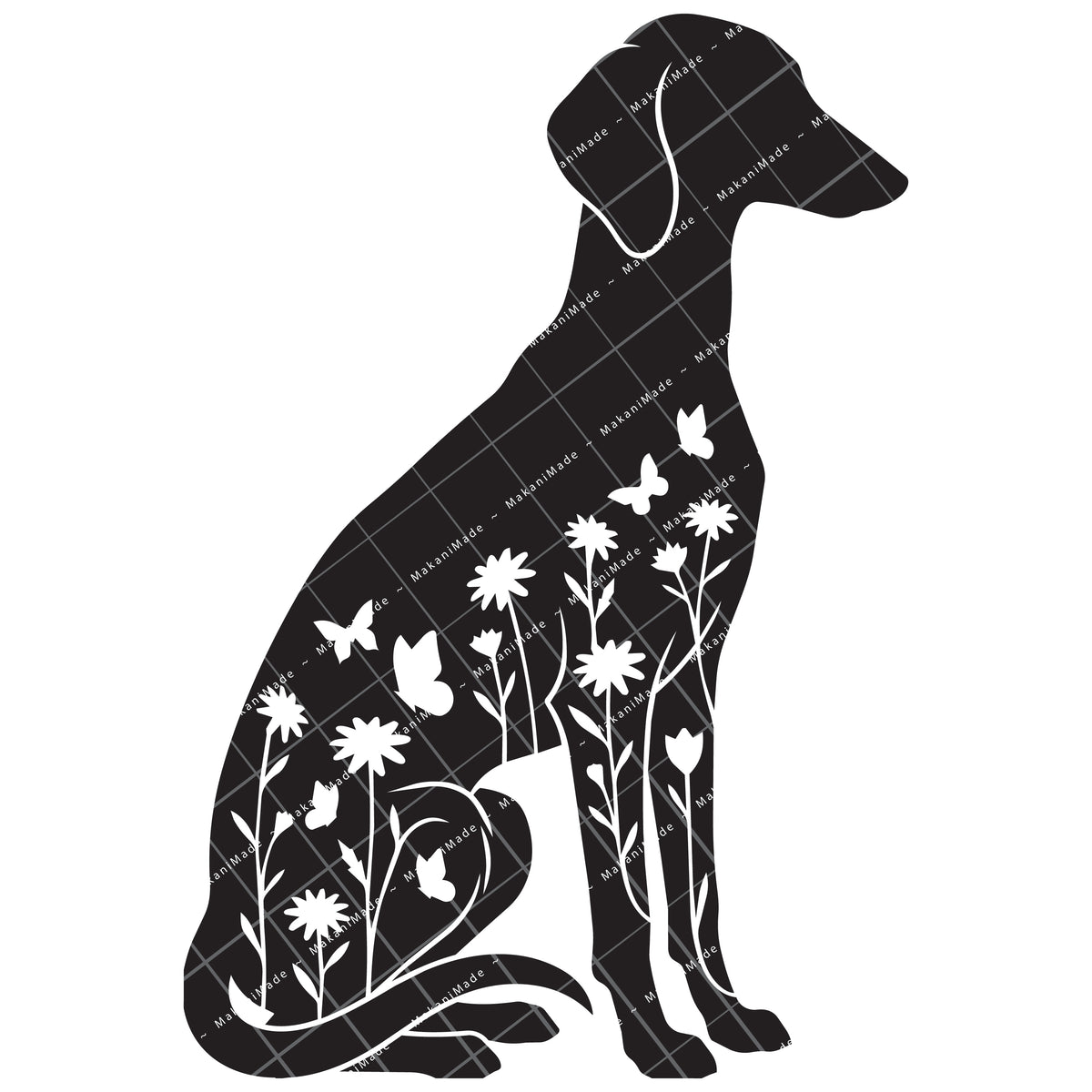 Floral Sit Saluki (Smooth) Decal