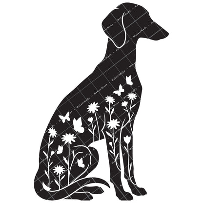 Floral Sit Saluki (Smooth) Decal