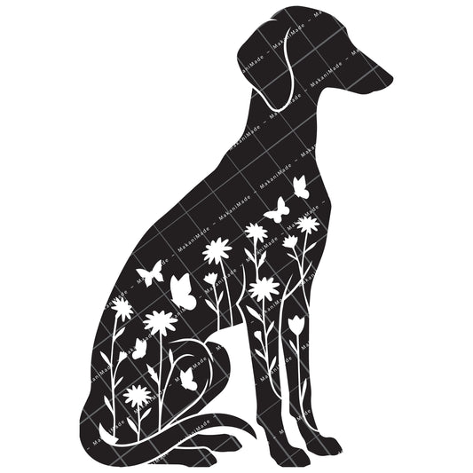 Floral Sit Saluki (Smooth) Decal