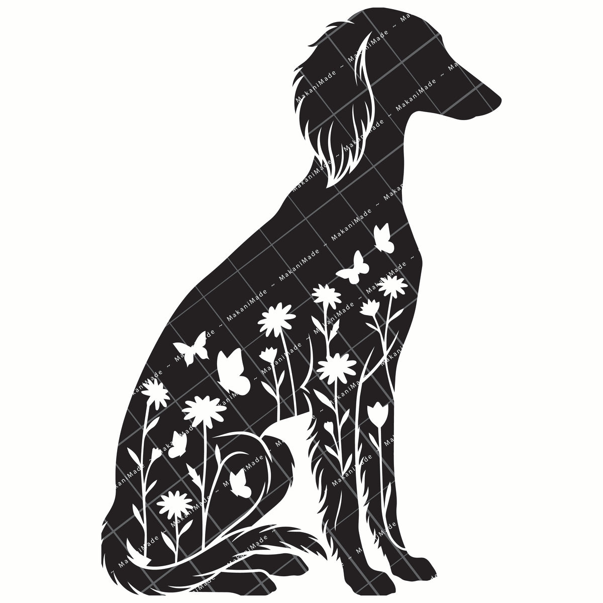 Floral Sit Saluki (Feathered) Decal